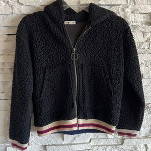 Tucker + Tate faux fur black hooded jacket with elastic cuffs and waist.